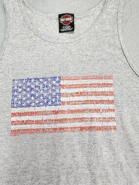Harley-Davidson Mens Tank Top Large Gray American Flag Text Graphic Sleeveless
